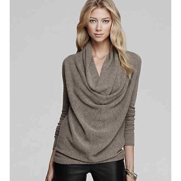Vince Beige Camel Oversized Draped Cowl Neck Wool Off-Shoulder Sweater XS - Picture 1 of 7